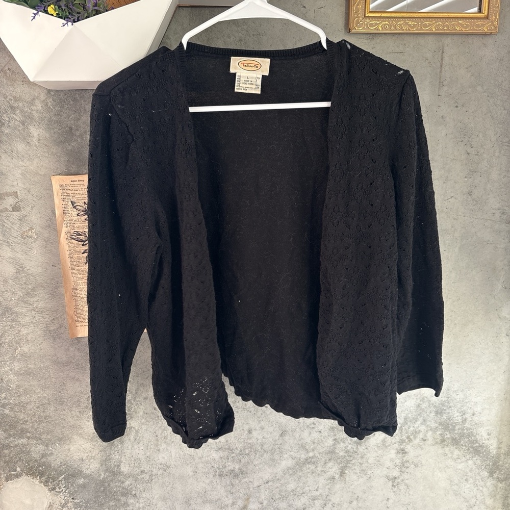 Talbots Black Open-Front cardigan